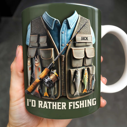 "I'd Rather Be Fishing" Personalized Ceramic Coffee Mug - Custom Gift for Fishing Enthusiasts