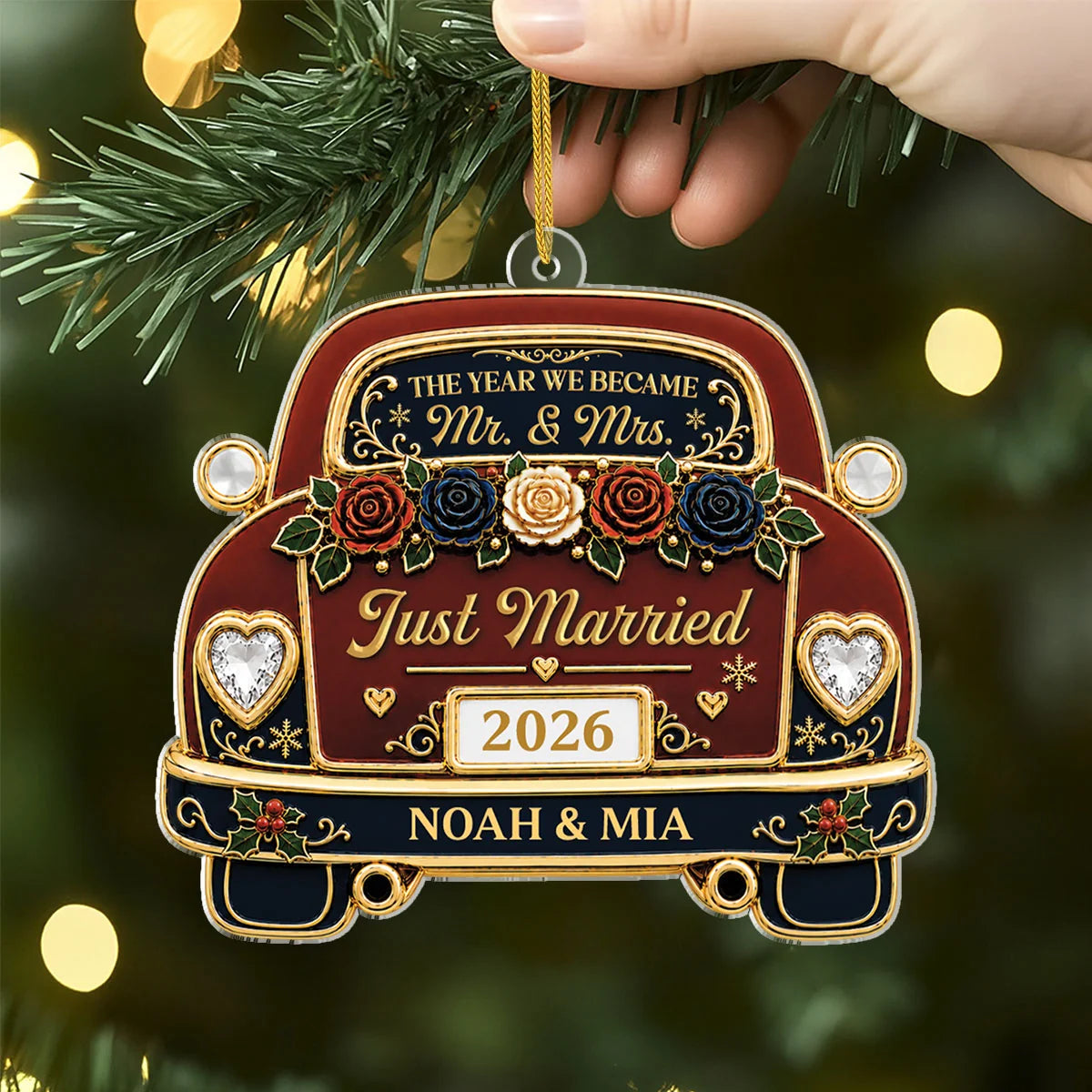 "Just Married The Year We Became Mr & Mrs" - Personalized Acrylic Ornament for Newlywed Couples Wedding Gift