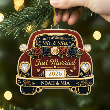 "Just Married The Year We Became Mr & Mrs" - Personalized Acrylic Ornament for Newlywed Couples Wedding Gift