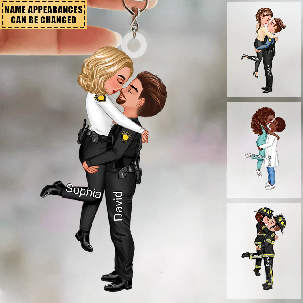 Custom Couple Portrait Keychain for Couples with personalized design details for meaningful gifting
