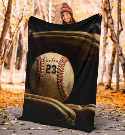 Custom Name & Number Baseball Blanket - Personalized Softball Throw Blanket for Kids