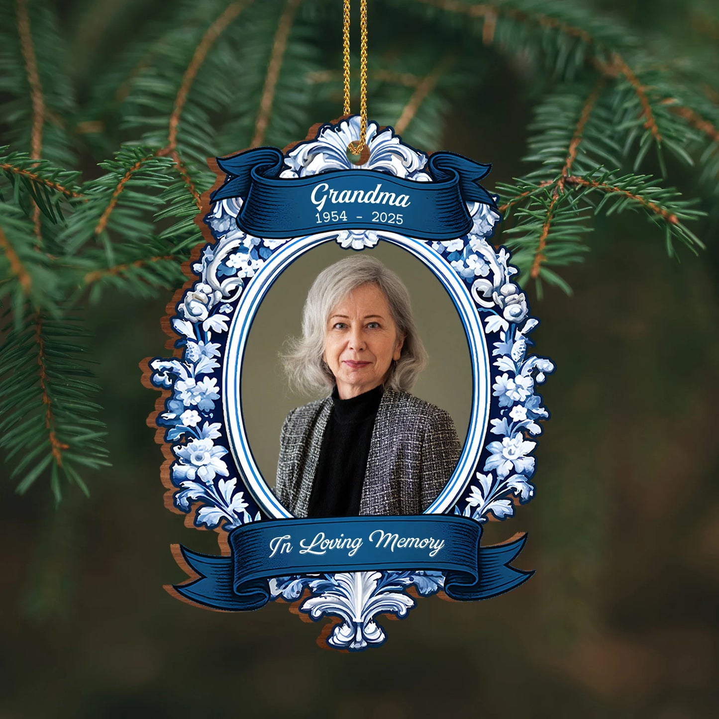 In Loving Memory Personalized Memorial Wooden Ornament - Custom Photo Keepsake for Family