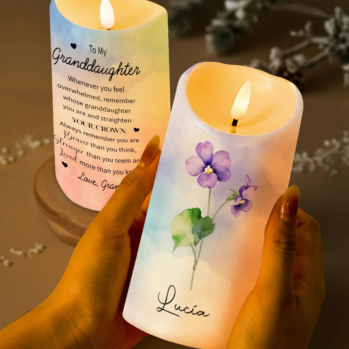 Personalized Granddaughter Led Candle personalization view for Daughter/Granddaughter