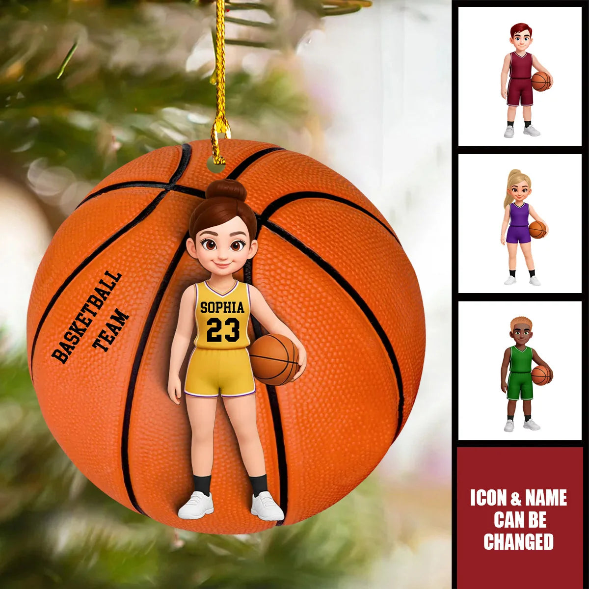 Custom Basketball Player Wooden Ornament - Personalized Christmas Gift for Kids