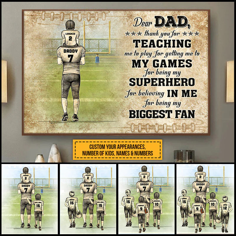 Custom Football Dad Canvas for Dad with personalized design details for meaningful gifting