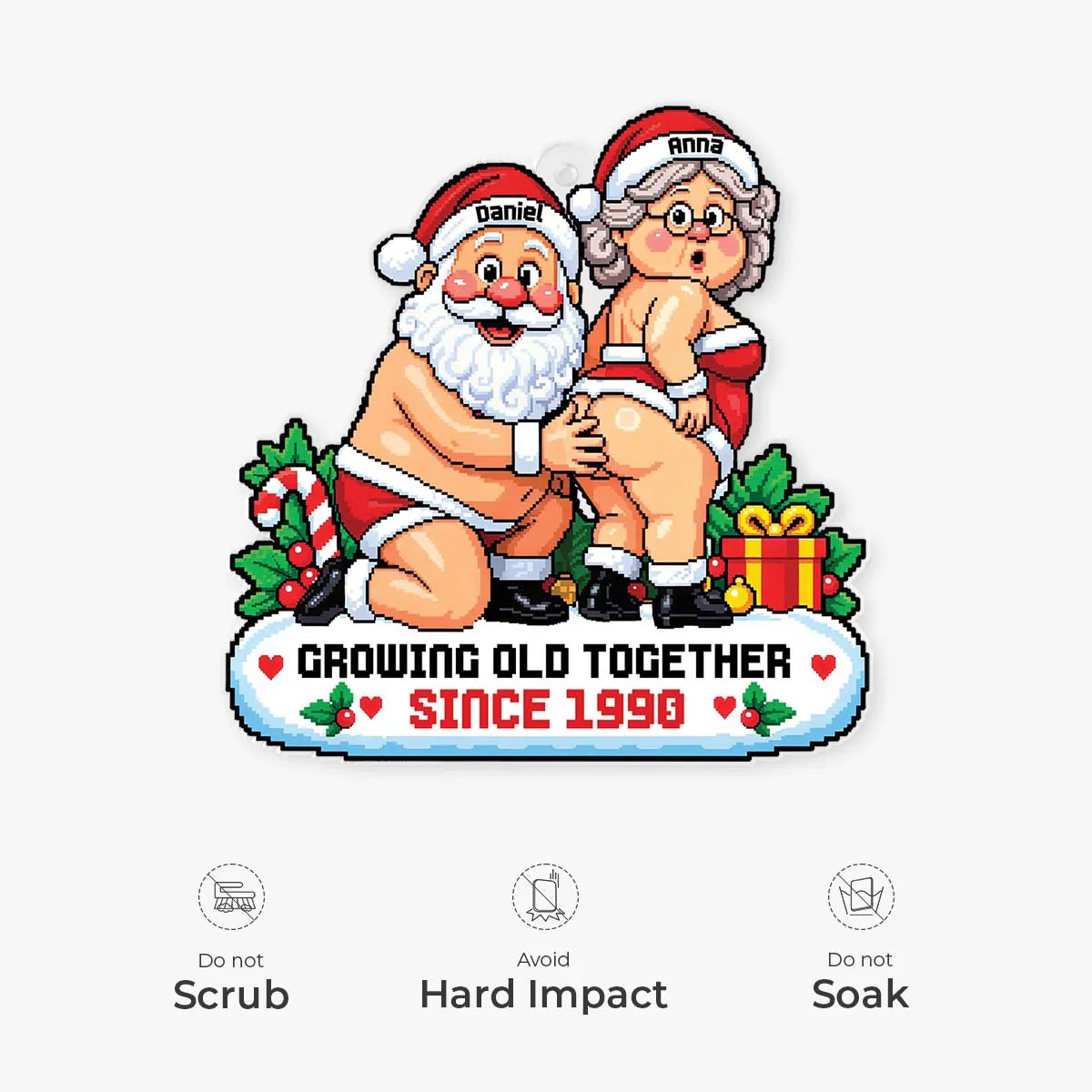 Growing Old Together Custom Pixel Art Santa Acrylic Ornament - Funny Christmas Gift for Couples