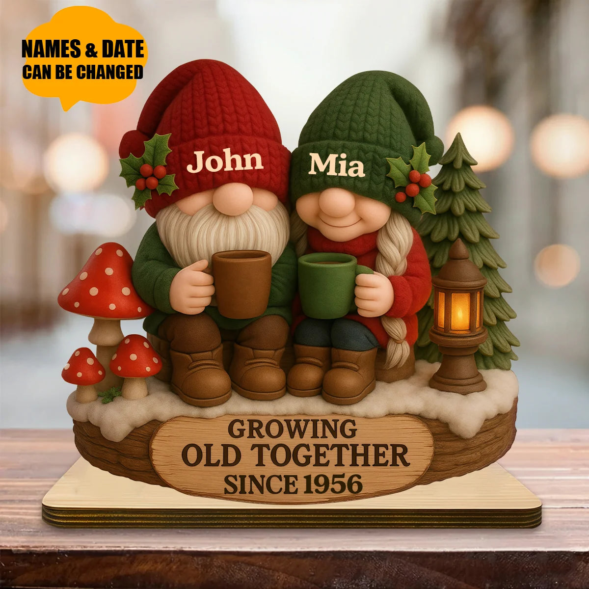 Growing Old Together Since Personalized Wooden Plaque - Anniversary Gift for Couples