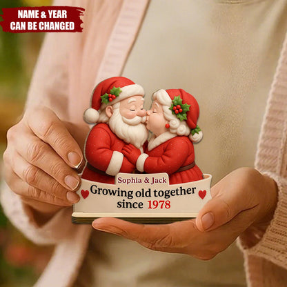 Growing Old Together Since Custom Wood Plaque - Personalized Santa Couple Christmas Keepsake