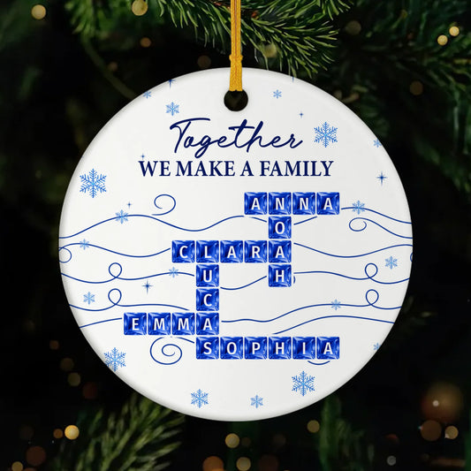 "Together We Make A Family" Crossword Personalized Ceramic Ornament - Custom Christmas Gift for Family