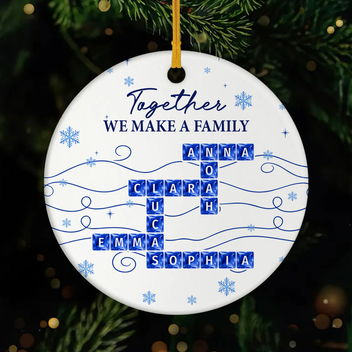 "Together We Make A Family" Crossword Personalized Ceramic Ornament - Custom Christmas Gift for Family