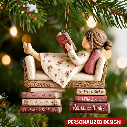 "Just A Girl Who Loves Romance Books" Personalized Acrylic Ornament - Custom Reader Keepsake Christmas Gift for Book Lovers