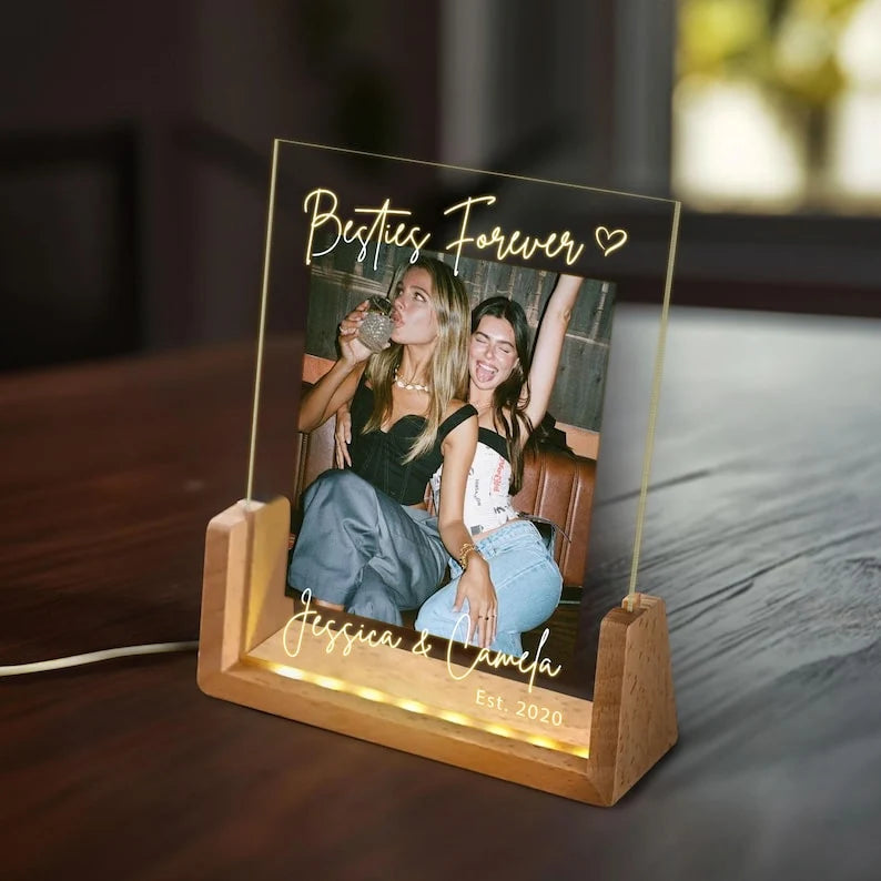 Besties Forever Personalized Photo Night Light - Custom Acrylic Keepsake Gift for Best Friends