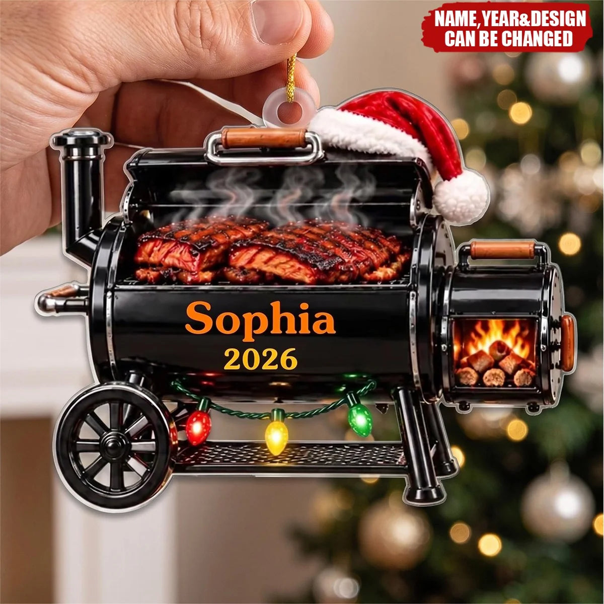 Grill Master Smoker Personalized Acrylic Ornament - Custom BBQ Christmas Keepsake Gift for Dad, Husband & Backyard Chef