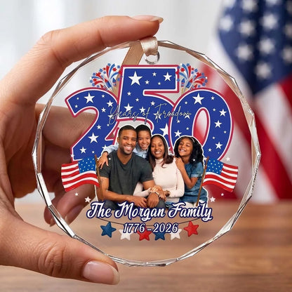 250 Years of Freedom Personalized Photo Ornament - Custom Patriotic Glass Family Christmas Decor