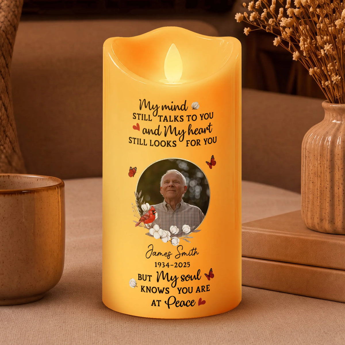 "My Soul Knows You Are At Peace" Personalized LED Candle - Memorial Keepsake Gift for Family