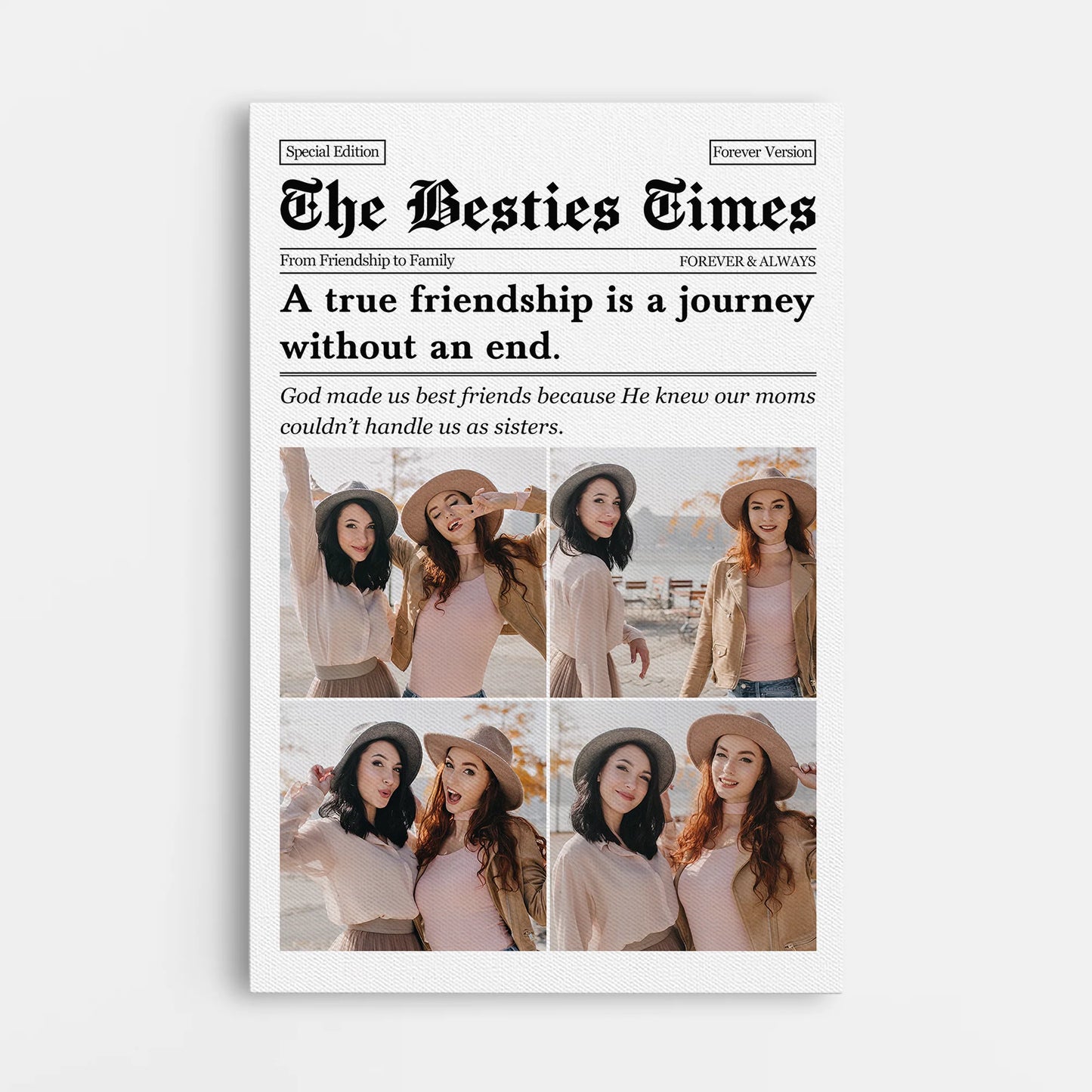 Custom Best Friend Newspaper Canvas for Best Friends with personalized design details for meaningful gifting