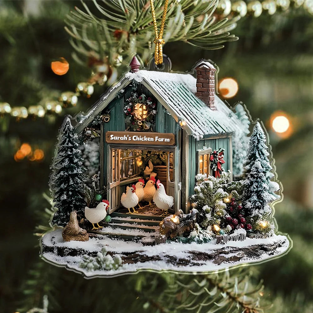 Personalized Chicken Farm Acrylic Ornament - Custom Christmas Tree Keepsake
