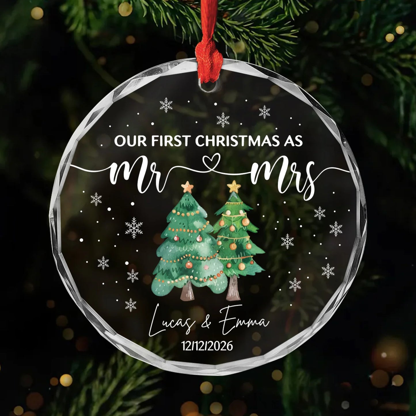 "Our First Christmas as Mr. and Mrs." - Personalized Glass Ornament Keepsake Gift for Couples