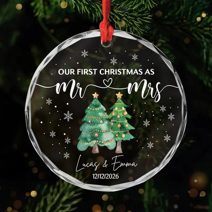 "Our First Christmas as Mr. and Mrs." - Personalized Glass Ornament Keepsake Gift for Couples