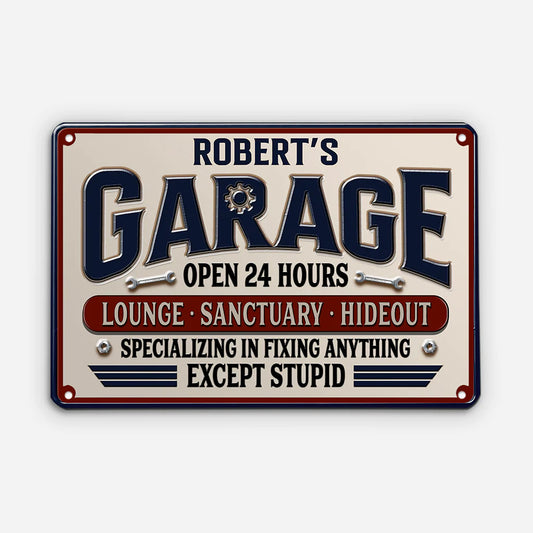 Custom Garage Metal Sign for Dad with personalized design details for meaningful gifting