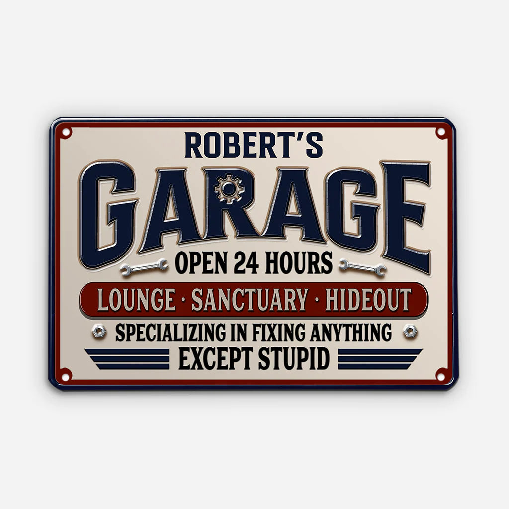 Custom Garage Metal Sign for Dad with personalized design details for meaningful gifting