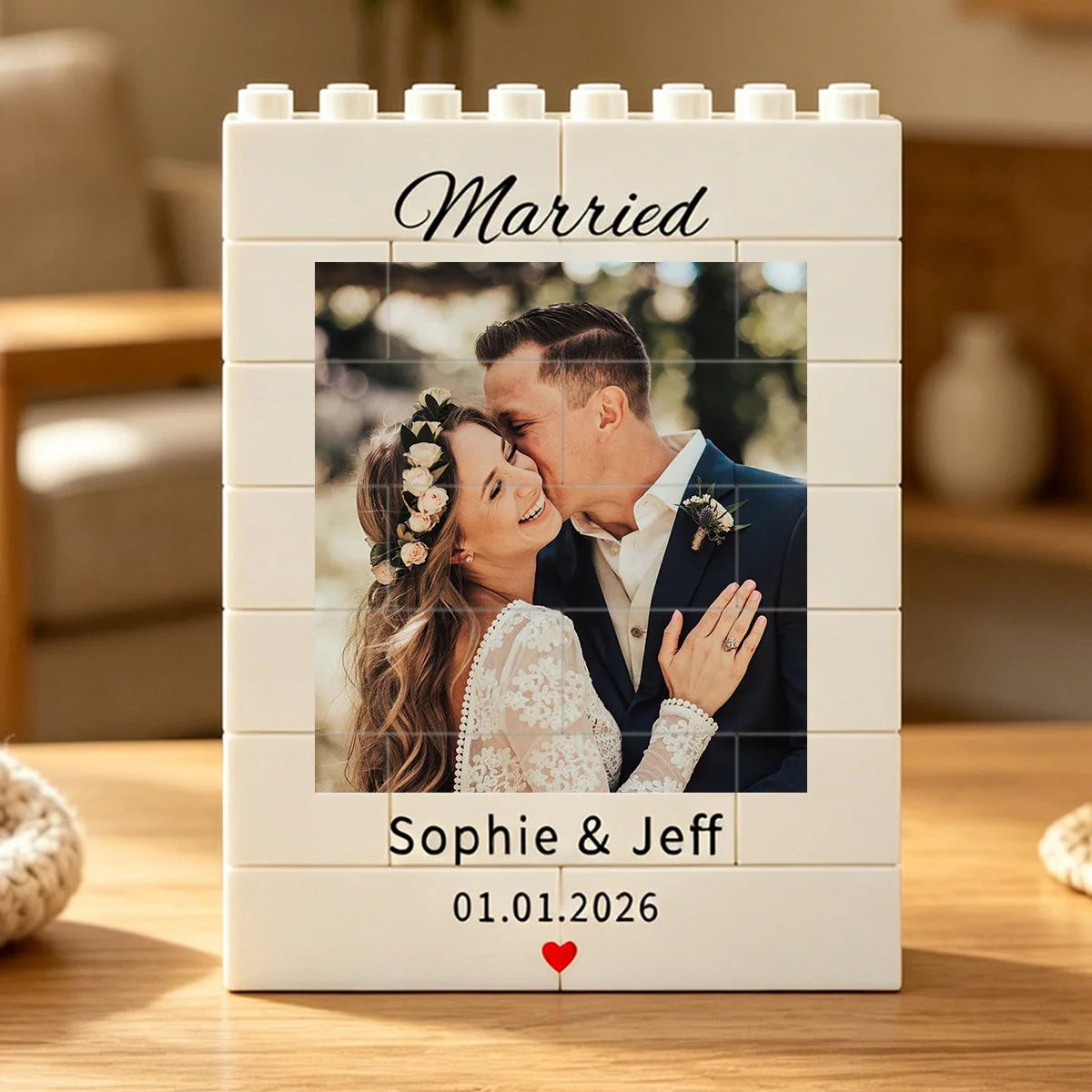 Custom Couple Photo Building Block Plaque personalization view for Couples