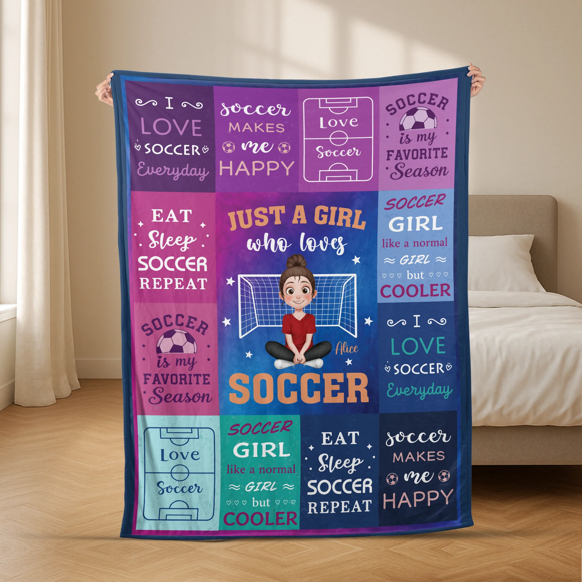 "Just A Girl Who Loves Soccer" Personalized Blanket - Custom Soccer Player Keepsake Gift