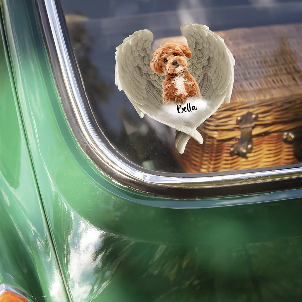 Custom Pet Photo Angel Wings Decal Sticker - Personalized Dog Cat Memorial Tribute Gift