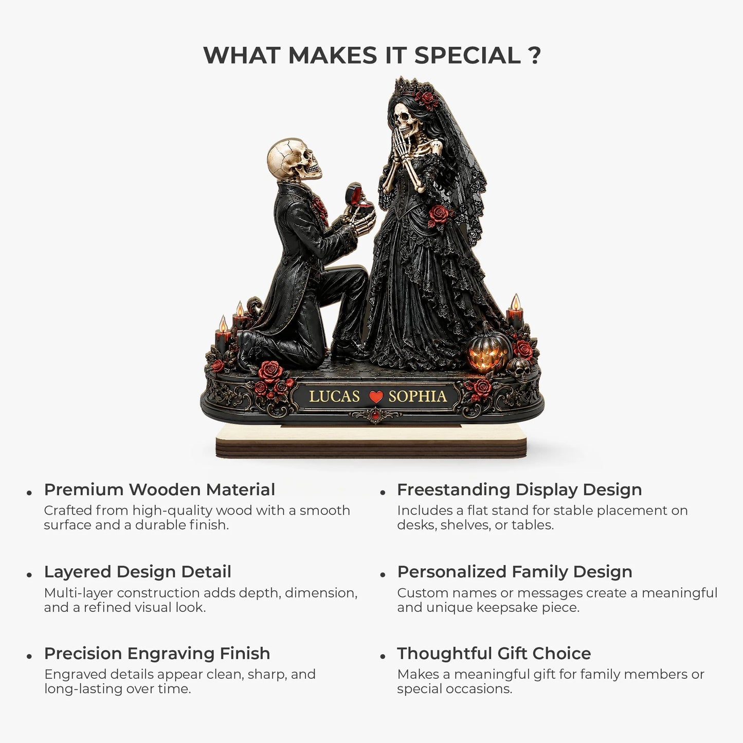 Personalized Skeleton Proposal Couple Wooden Plaque - Custom Gothic Halloween Gift