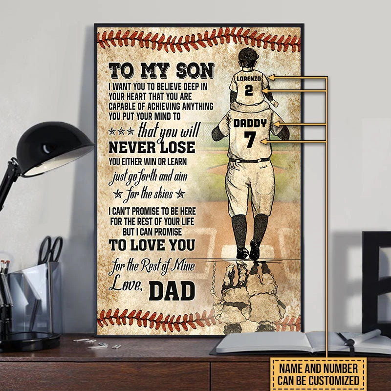 To My Son You Will Never Lose - Personalized Baseball Dad and Son Poster / Canvas Wall Art