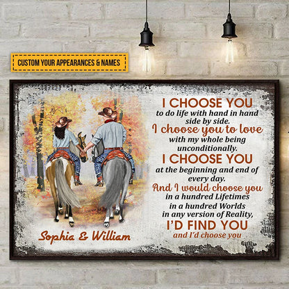 I Choose You Personalized Cowboy Couple Poster / Canvas - Custom Horse Lovers Wall Art Gift