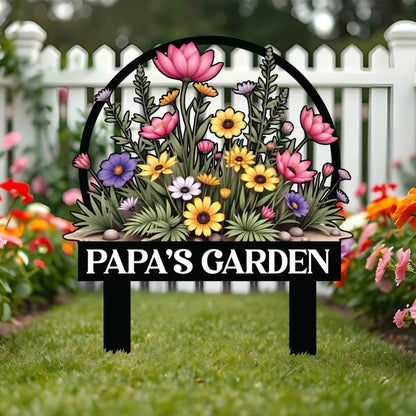 Personalized Garden Metal Sign with Stakes - Custom Metal Yard Stake for Mom Grandma Papa