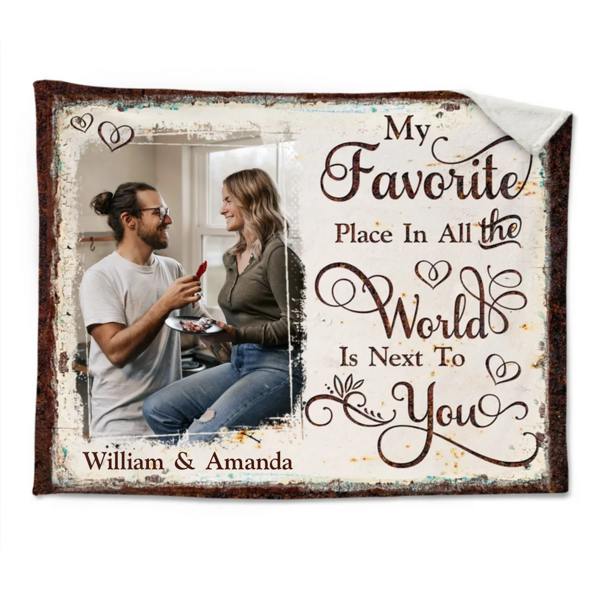 "My Favorite Place In All The World Is Next To You" Personalized Couple Blanket - Anniversary Gift for Boyfriend Girlfriend