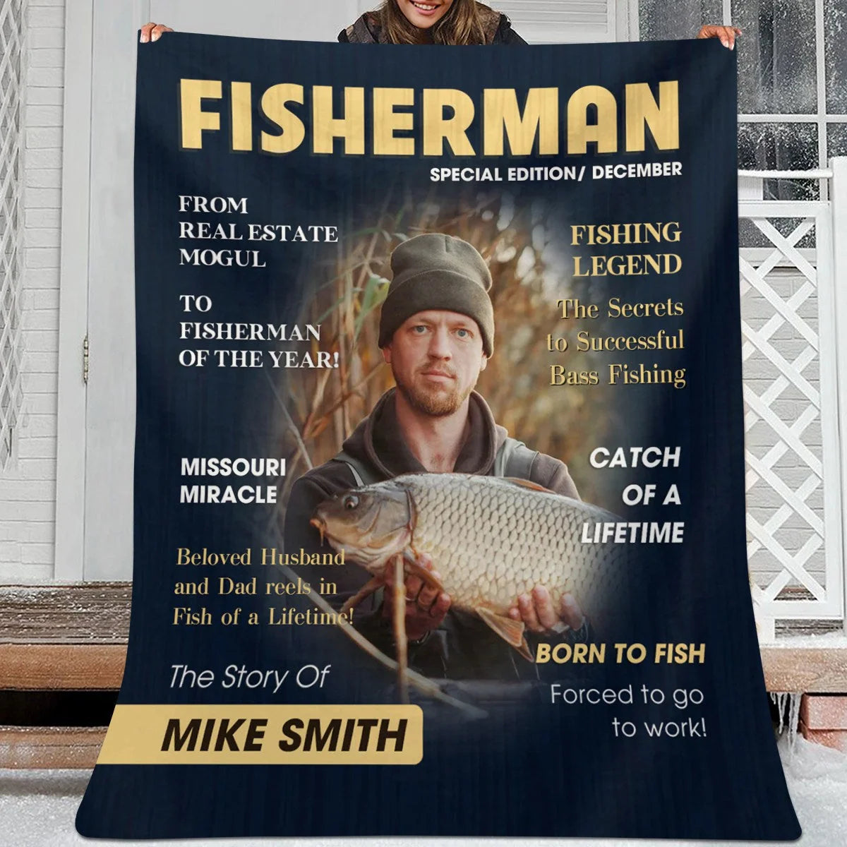 Born to Fish Custom Photo Cover Blanket - Personalized Fishing Blanket Gift for Dad & Husband