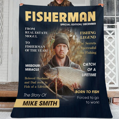 Born to Fish Custom Photo Cover Blanket - Personalized Fishing Blanket Gift for Dad & Husband