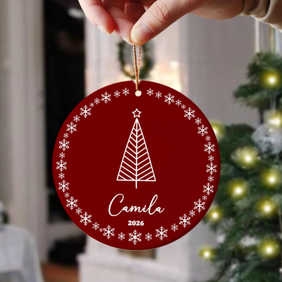 Personalized Christmas Tree Ceramic Ornament - Custom Holiday Keepsake Gift with Name for Family and Tree Decor