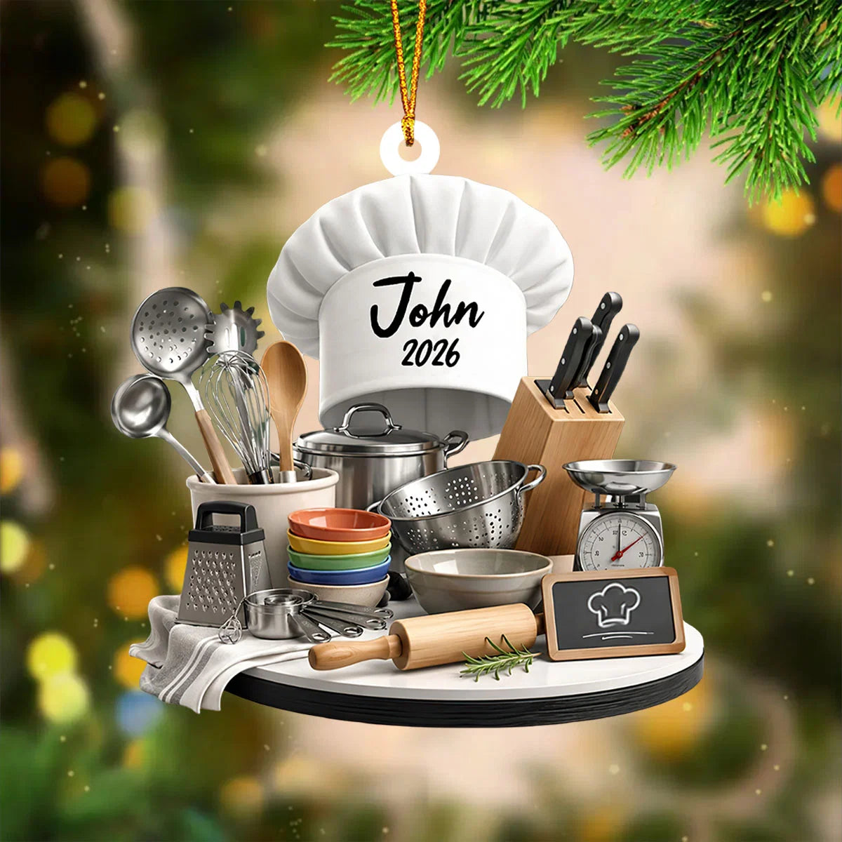 Personalized Chef Hat Christmas Acrylic Ornament - Custom Cooking Keepsake Gift for Home Cooks