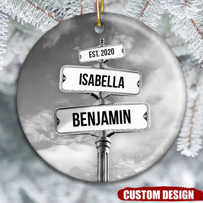 Custom Couple Name Street Sign Personalized Ceramic Ornament - Romantic Christmas Keepsake