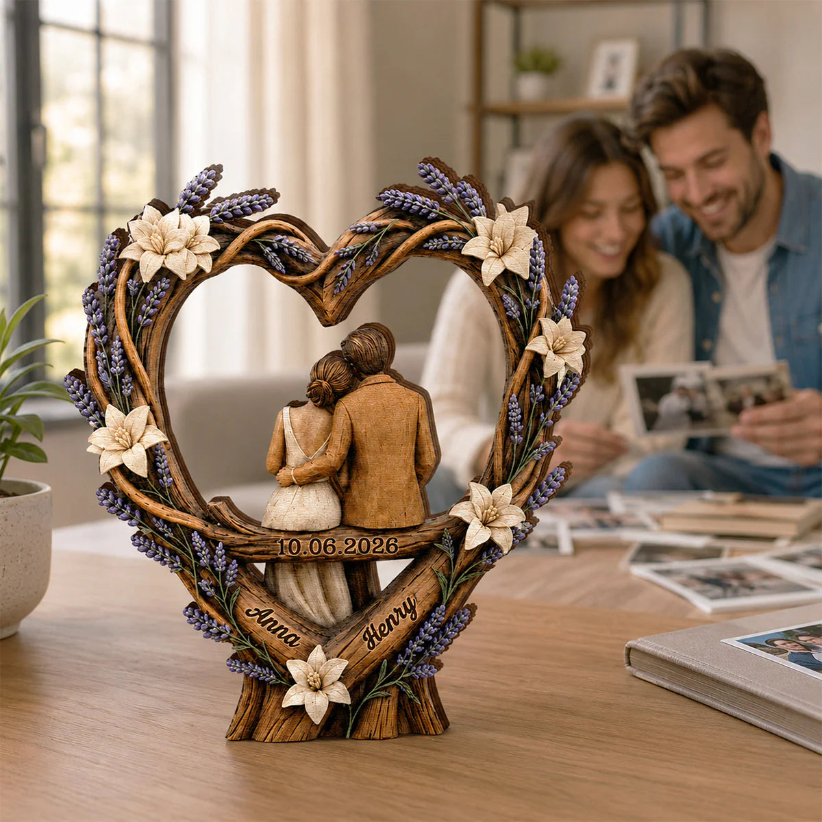Plaque material and size view - Personalized Couple Anniversary Wooden Plaque