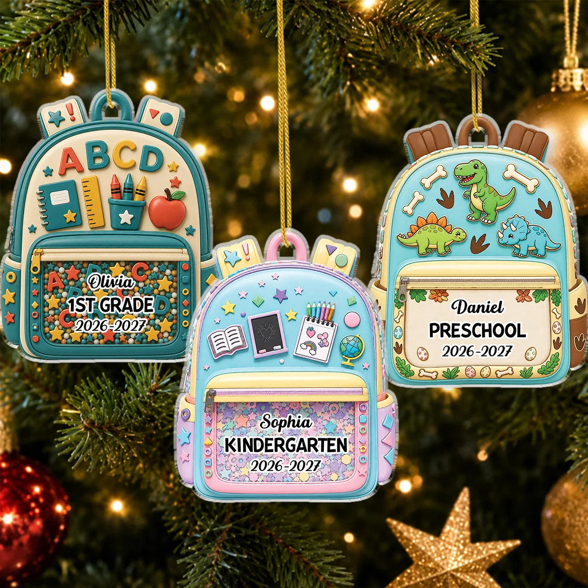 Personalized Back to School Backpack Acrylic Ornament - Custom Kids School Keepsake