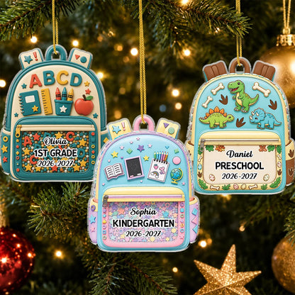 Personalized Back to School Backpack Acrylic Ornament - Custom Kids School Keepsake
