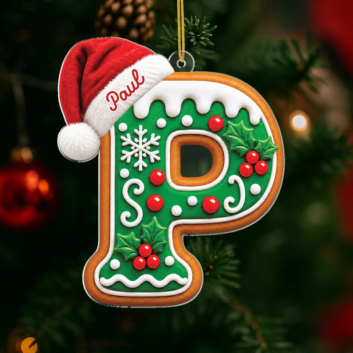 Gingerbread Letter Personalized Acrylic Ornament for Family - Custom Christmas Gift