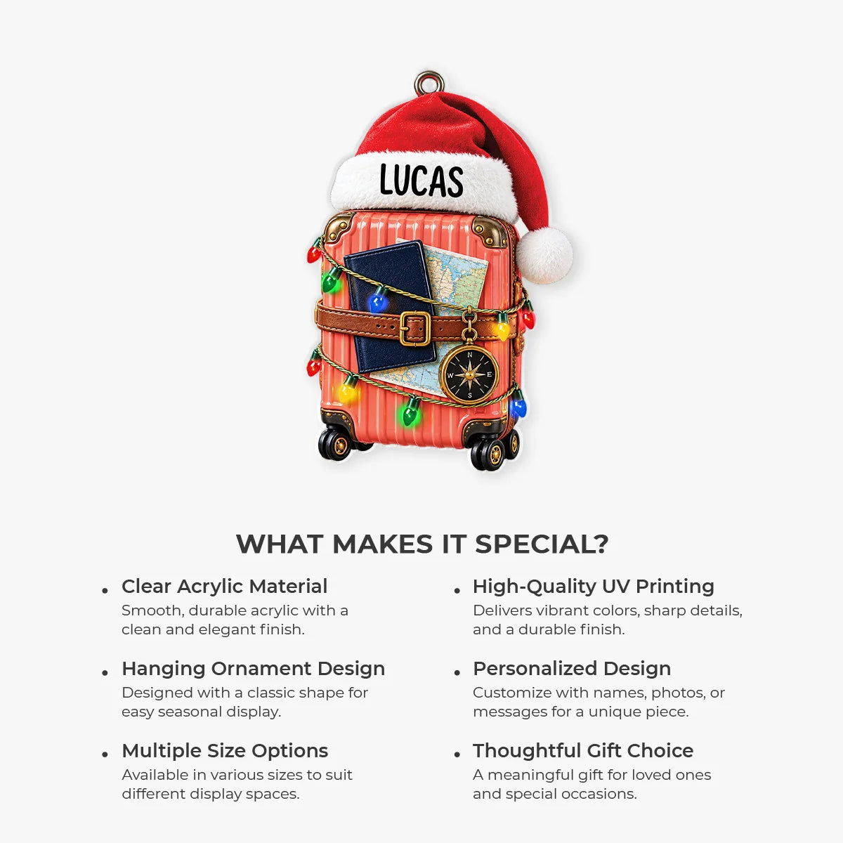 Suitcase Adventure Personalized Travel  Acrylic Ornament - Custom Christmas Keepsake for Family