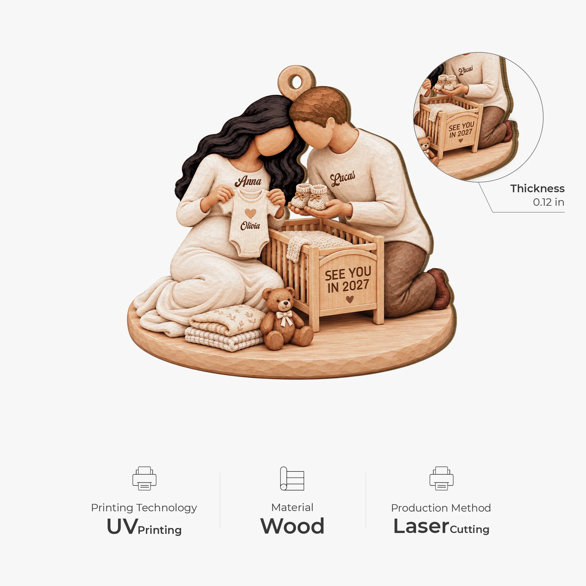 See You in 2027 Personalized Wooden Ornament - Pregnancy Keepsake for Expecting Parents