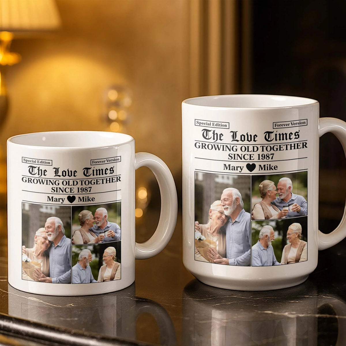 "The Love Times Growing Old Together" Personalized Photo Mug - Romantic Anniversary Gift for Couples