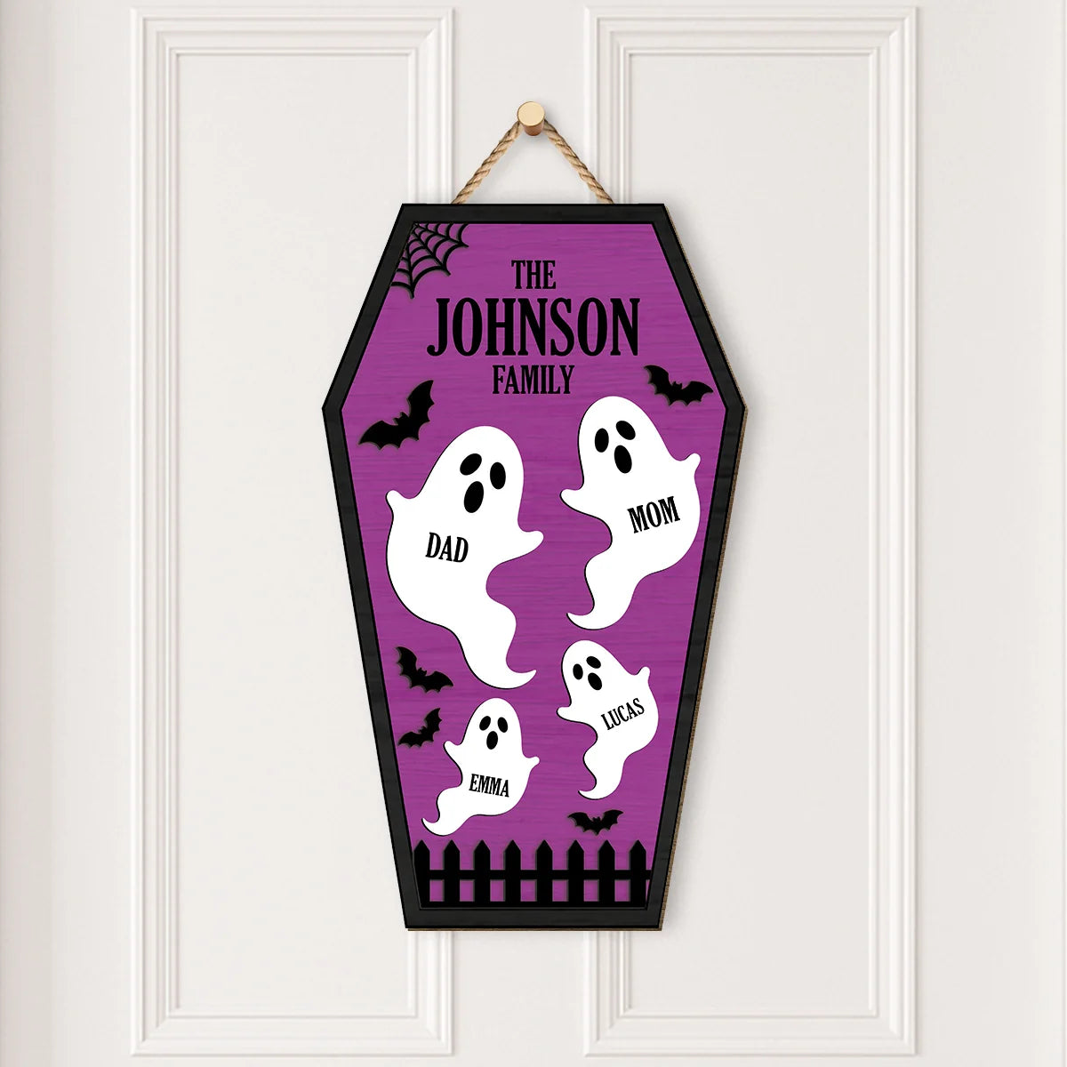 Personalized Ghost Family Coffin Wood Sign - Custom Halloween Wall Decor Gift for Family