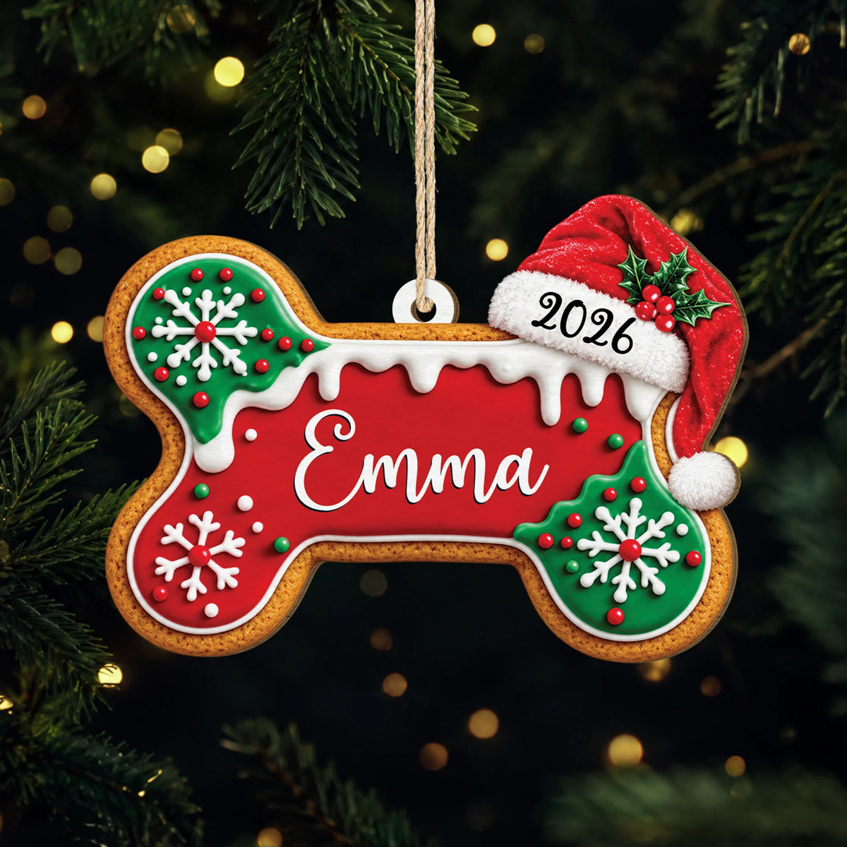 Personalized Gingerbread Pet Wooden Ornament - Custom Christmas Dog Bone Paw Gift