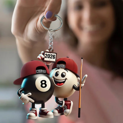 Custom Name Billiard Couple Keychain - Personalized Pool Ball Gift for Couples