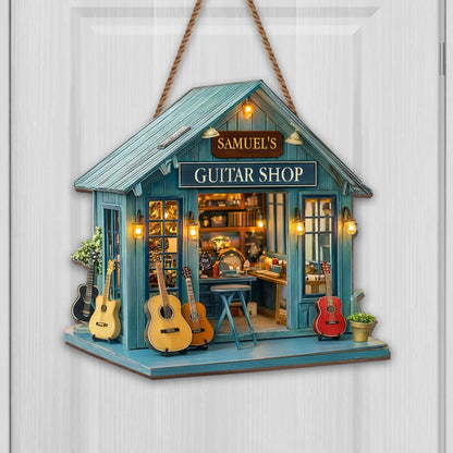 Custom Guitar Shop Wood Sign for Dad with personalized design details for meaningful gifting image 6