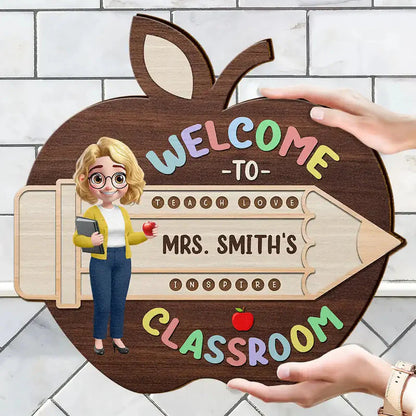 Wood Sign material and size view - Personalized Teacher Apple Sign
